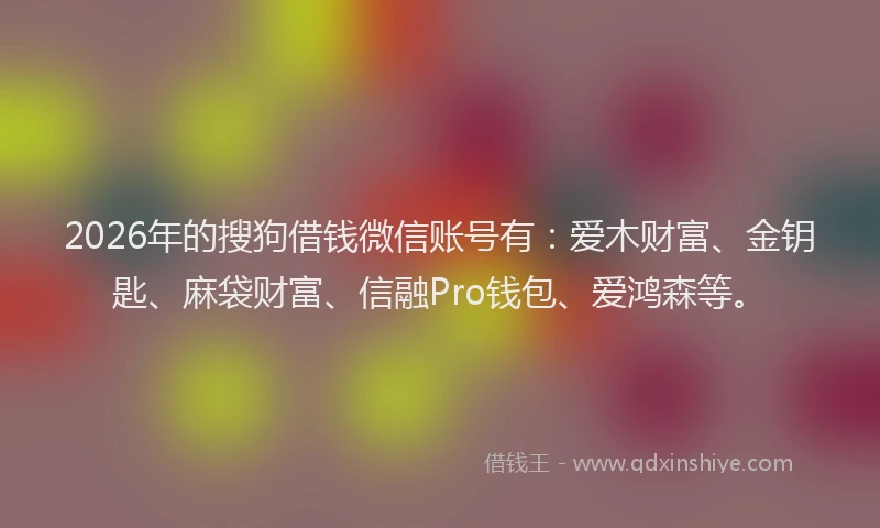 2026年的搜狗借钱微信账号有：爱木财富、金钥匙、麻袋财富、信融Pro钱包、爱鸿森等。