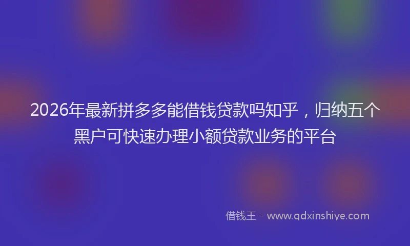 2026年最新拼多多能借钱贷款吗知乎，归纳五个黑户可快速办理小额贷款业务的平台