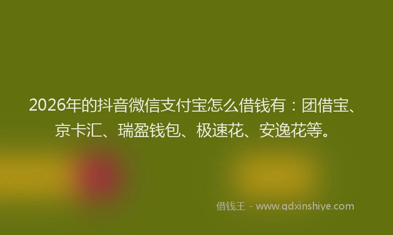 2026年的抖音微信支付宝怎么借钱有：团借宝、京卡汇、瑞盈钱包、极速花、安逸花等。