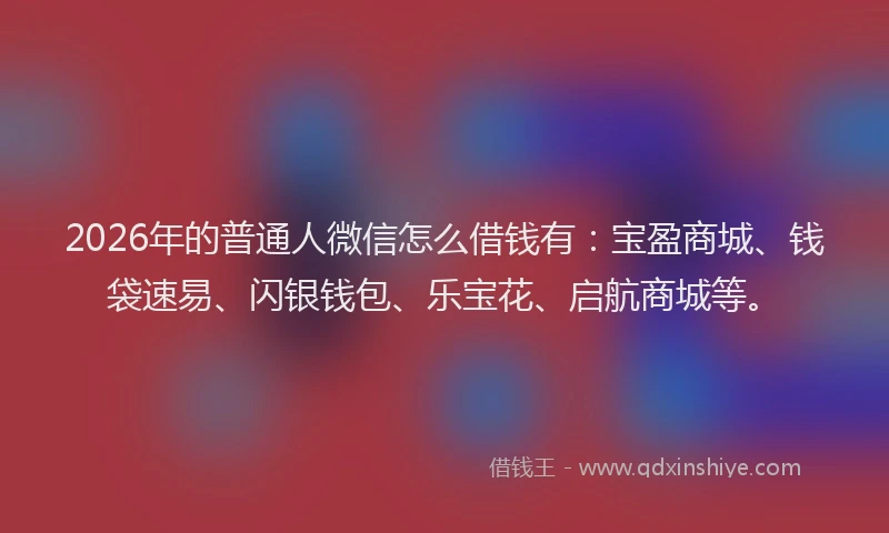 2026年的普通人微信怎么借钱有：宝盈商城、钱袋速易、闪银钱包、乐宝花、启航商城等。