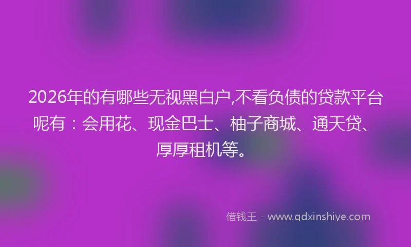 2026年的有哪些无视黑白户,不看负债的贷款平台呢有：会用花、现金巴士、柚子商城、通天贷、厚厚租机等。