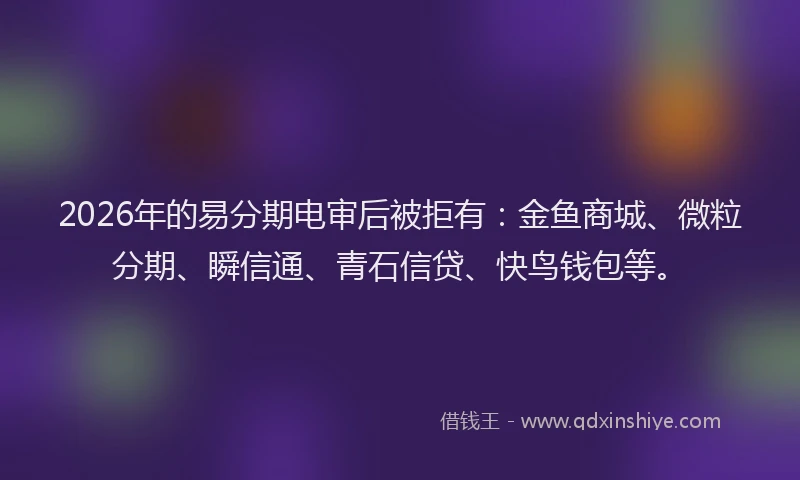 2026年的易分期电审后被拒有：金鱼商城、微粒分期、瞬信通、青石信贷、快鸟钱包等。