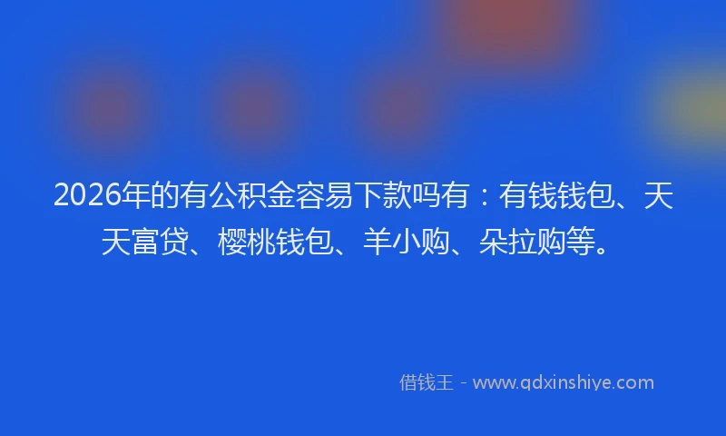 2026年的有公积金容易下款吗有：有钱钱包、天天富贷、樱桃钱包、羊小购、朵拉购等。