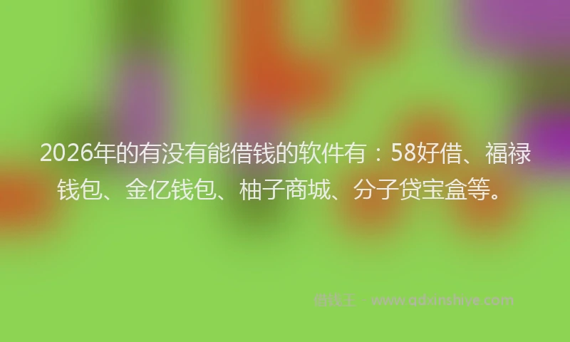 2026年的有没有能借钱的软件有：58好借、福禄钱包、金亿钱包、柚子商城、分子贷宝盒等。