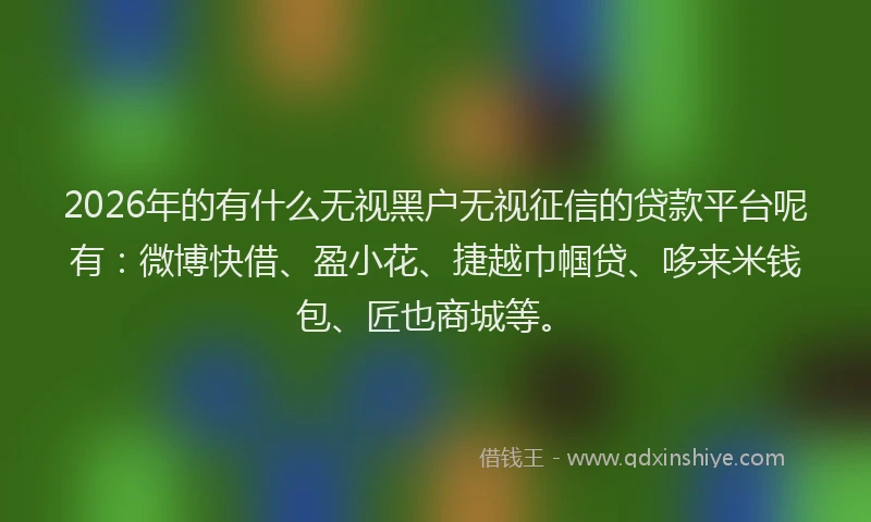 2026年的有什么无视黑户无视征信的贷款平台呢有：微博快借、盈小花、捷越巾帼贷、哆来米钱包、匠也商城等。
