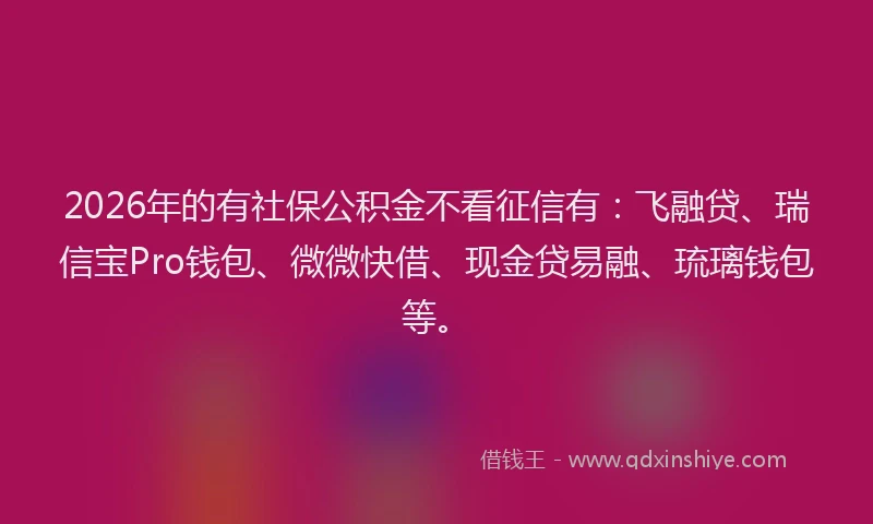 2026年的有社保公积金不看征信有：飞融贷、瑞信宝Pro钱包、微微快借、现金贷易融、琉璃钱包等。