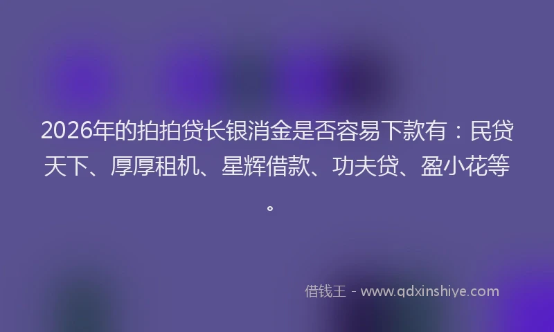 2026年的拍拍贷长银消金是否容易下款有：民贷天下、厚厚租机、星辉借款、功夫贷、盈小花等。