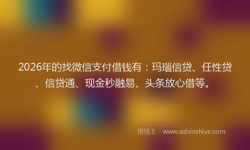2026年的找微信支付借钱有：玛瑙信贷、任性贷、信贷通、现金秒融易、头条放心借等。