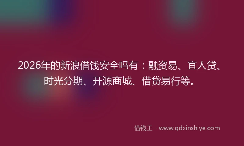 2026年的新浪借钱安全吗有：融资易、宜人贷、时光分期、开源商城、借贷易行等。