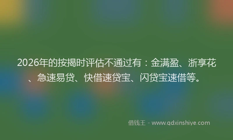 2026年的按揭时评估不通过有：金满盈、浙享花、急速易贷、快借速贷宝、闪贷宝速借等。