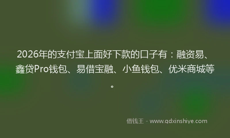 2026年的支付宝上面好下款的口子有：融资易、鑫贷Pro钱包、易借宝融、小鱼钱包、优米商城等。