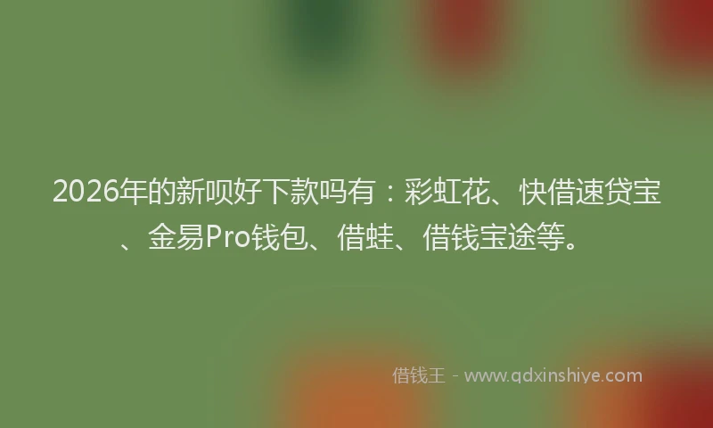 2026年的新呗好下款吗有：彩虹花、快借速贷宝、金易Pro钱包、借蛙、借钱宝途等。