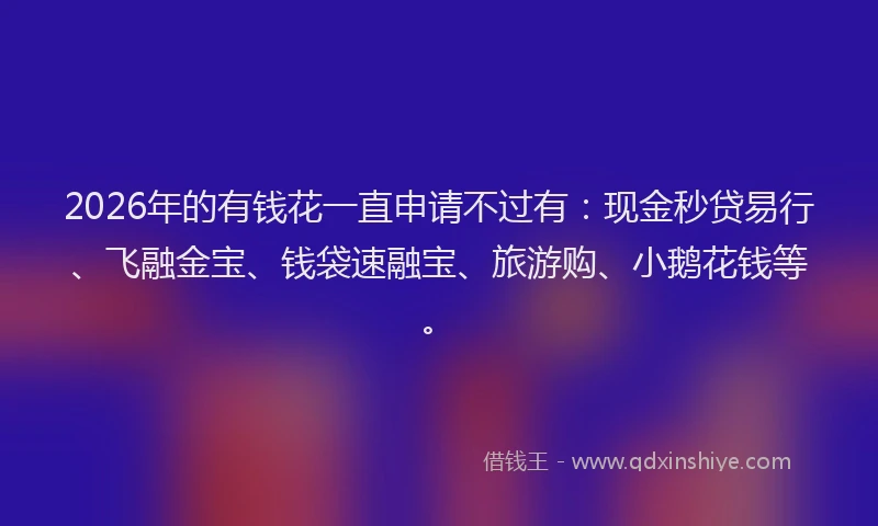 2026年的有钱花一直申请不过有：现金秒贷易行、飞融金宝、钱袋速融宝、旅游购、小鹅花钱等。