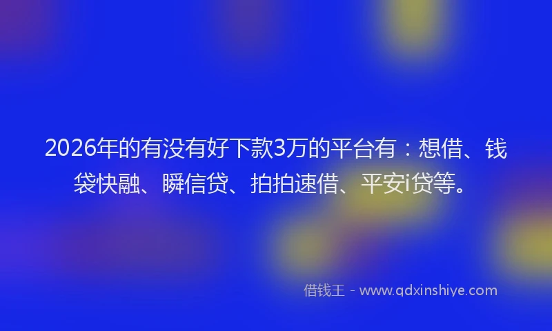 2026年的有没有好下款3万的平台有：想借、钱袋快融、瞬信贷、拍拍速借、平安i贷等。