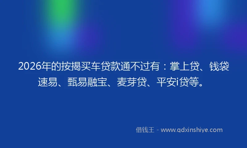2026年的按揭买车贷款通不过有：掌上贷、钱袋速易、甄易融宝、麦芽贷、平安i贷等。