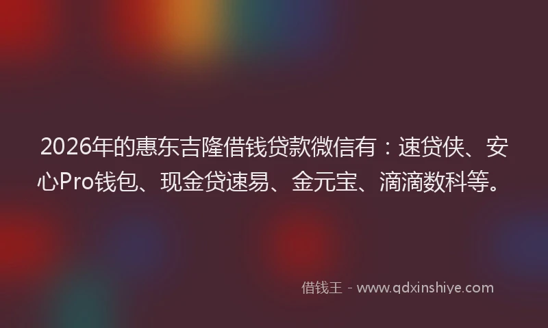 2026年的惠东吉隆借钱贷款微信有：速贷侠、安心Pro钱包、现金贷速易、金元宝、滴滴数科等。