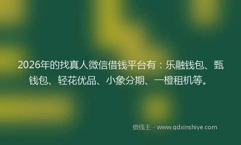 2026年的找真人微信借钱平台有：乐融钱包、甄钱包、轻花优品、小象分期、一橙租机等。