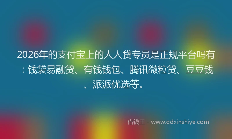 2026年的支付宝上的人人贷专员是正规平台吗有：钱袋易融贷、有钱钱包、腾讯微粒贷、豆豆钱、派派优选等。