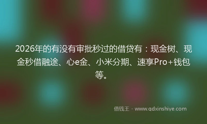 2026年的有没有审批秒过的借贷有：现金树、现金秒借融途、心e金、小米分期、速享Pro+钱包等。