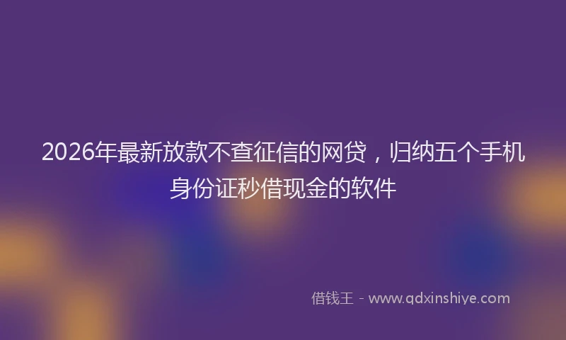2026年最新放款不查征信的网贷，归纳五个手机身份证秒借现金的软件