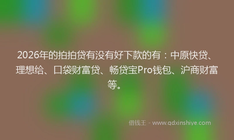 2026年的拍拍贷有没有好下款的有：中原快贷、理想给、口袋财富贷、畅贷宝Pro钱包、沪商财富等。