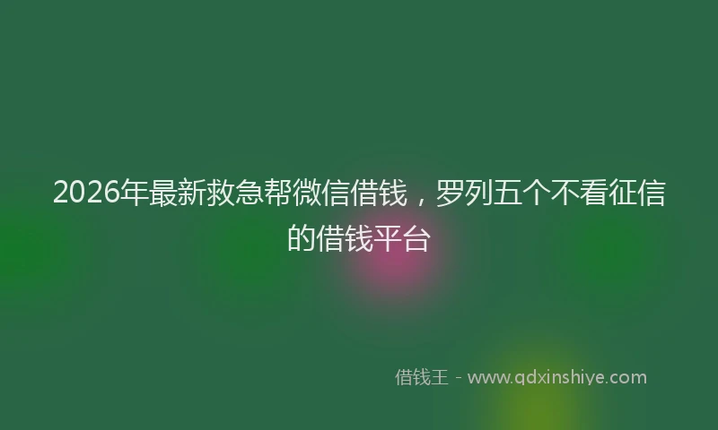 2026年最新救急帮微信借钱，罗列五个不看征信的借钱平台