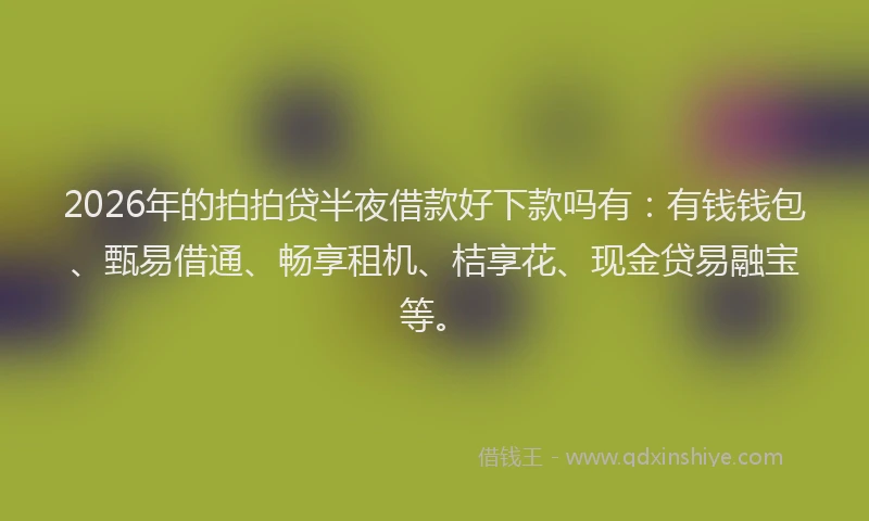 2026年的拍拍贷半夜借款好下款吗有：有钱钱包、甄易借通、畅享租机、桔享花、现金贷易融宝等。
