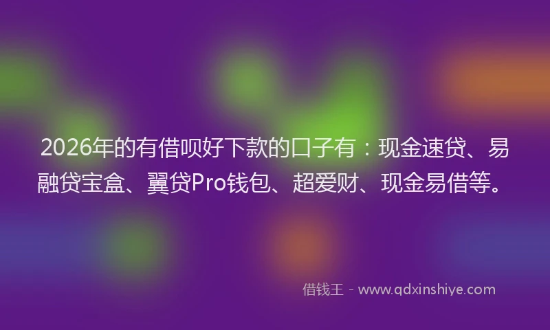 2026年的有借呗好下款的口子有：现金速贷、易融贷宝盒、翼贷Pro钱包、超爱财、现金易借等。