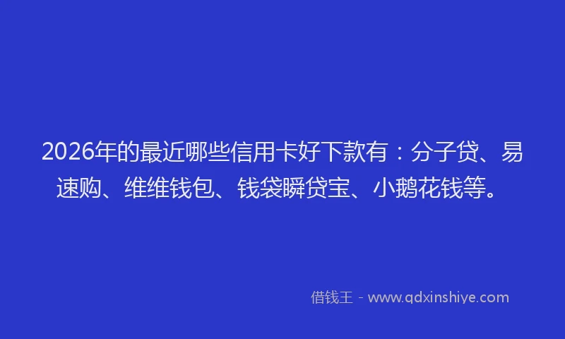 2026年的最近哪些信用卡好下款有：分子贷、易速购、维维钱包、钱袋瞬贷宝、小鹅花钱等。