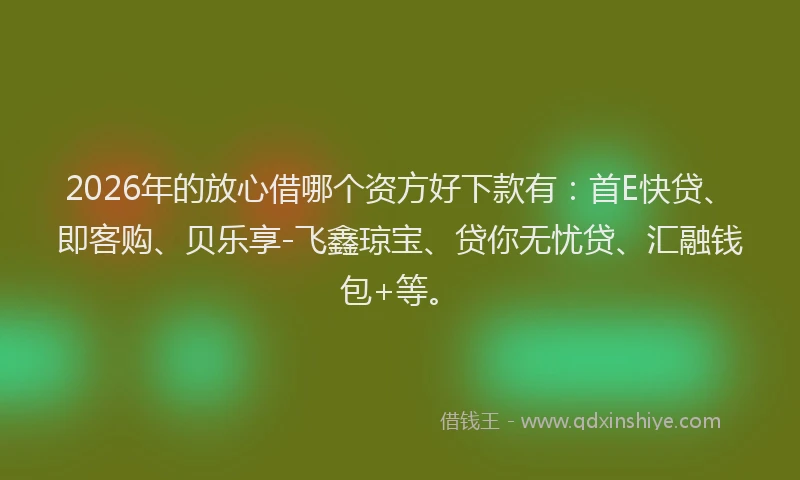 2026年的放心借哪个资方好下款有：首E快贷、即客购、贝乐享-飞鑫琼宝、贷你无忧贷、汇融钱包+等。