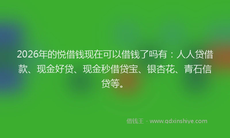 2026年的悦借钱现在可以借钱了吗有：人人贷借款、现金好贷、现金秒借贷宝、银杏花、青石信贷等。