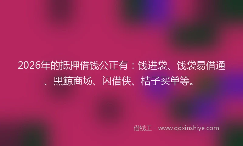 2026年的抵押借钱公正有：钱进袋、钱袋易借通、黑鲸商场、闪借侠、桔子买单等。