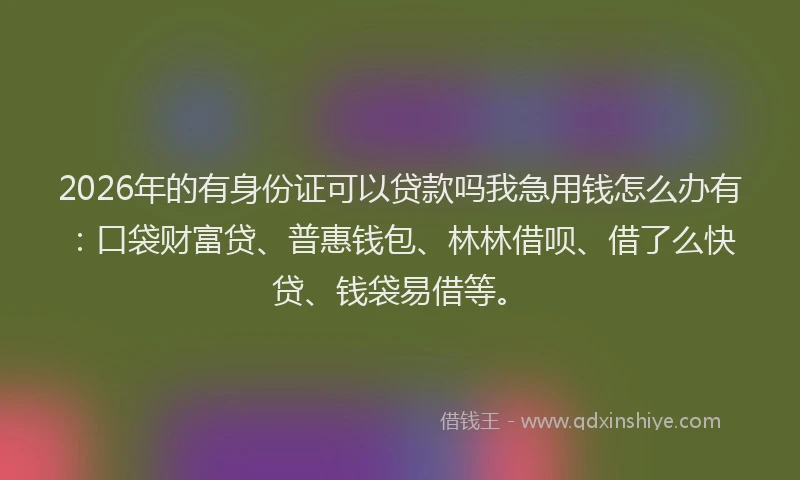 2026年的有身份证可以贷款吗我急用钱怎么办有：口袋财富贷、普惠钱包、林林借呗、借了么快贷、钱袋易借等。