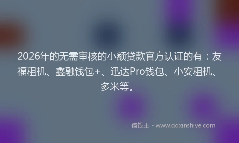 2026年的无需审核的小额贷款官方认证的有：友福租机、鑫融钱包+、迅达Pro钱包、小安租机、多米等。