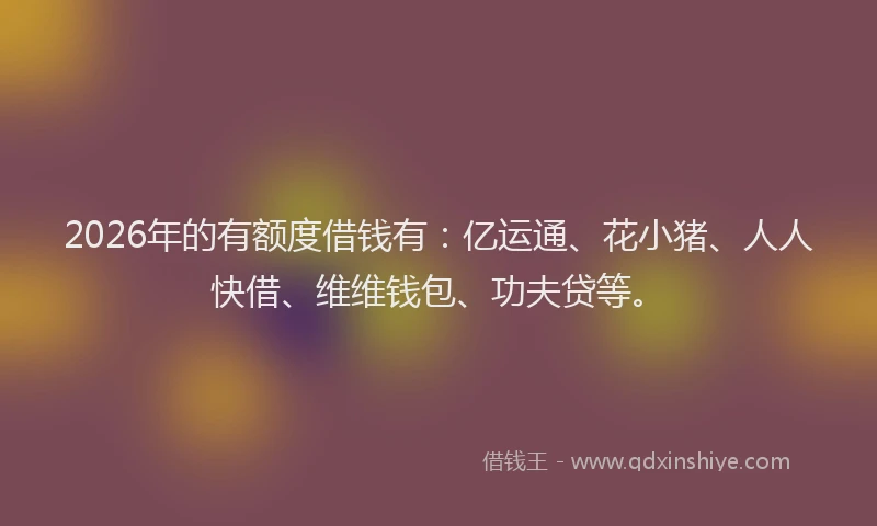 2026年的有额度借钱有：亿运通、花小猪、人人快借、维维钱包、功夫贷等。