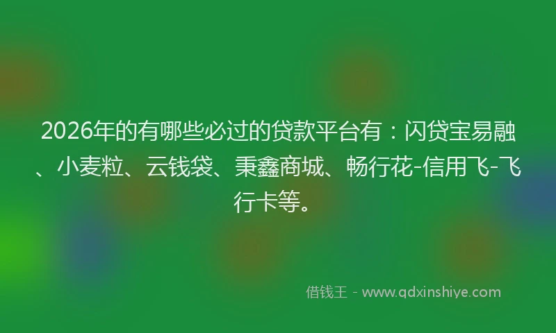 2026年的有哪些必过的贷款平台有：闪贷宝易融、小麦粒、云钱袋、秉鑫商城、畅行花-信用飞-飞行卡等。