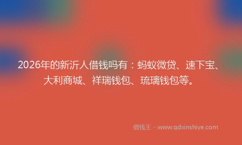 2026年的新沂人借钱吗有：蚂蚁微贷、速下宝、大利商城、祥瑞钱包、琉璃钱包等。