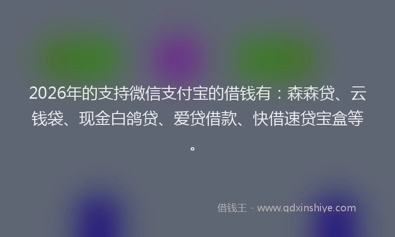 2026年的支持微信支付宝的借钱有：森森贷、云钱袋、现金白鸽贷、爱贷借款、快借速贷宝盒等。