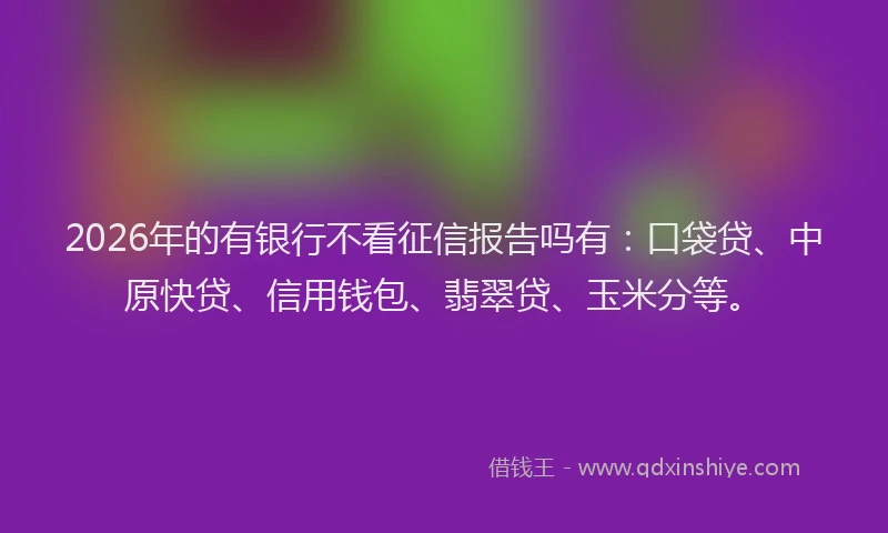 2026年的有银行不看征信报告吗有：口袋贷、中原快贷、信用钱包、翡翠贷、玉米分等。