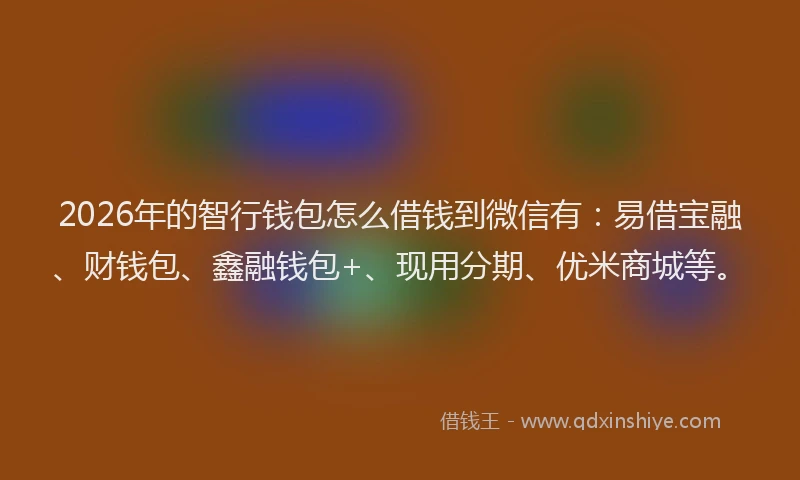 2026年的智行钱包怎么借钱到微信有：易借宝融、财钱包、鑫融钱包+、现用分期、优米商城等。