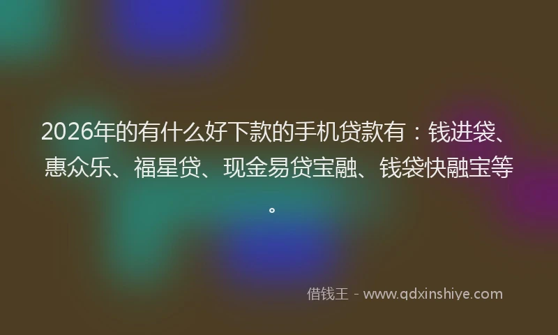 2026年的有什么好下款的手机贷款有：钱进袋、惠众乐、福星贷、现金易贷宝融、钱袋快融宝等。