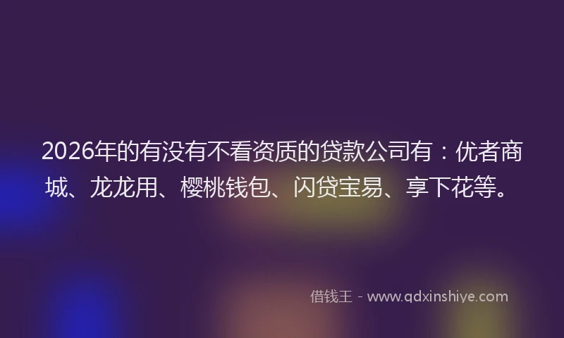 2026年的有没有不看资质的贷款公司有：优者商城、龙龙用、樱桃钱包、闪贷宝易、享下花等。