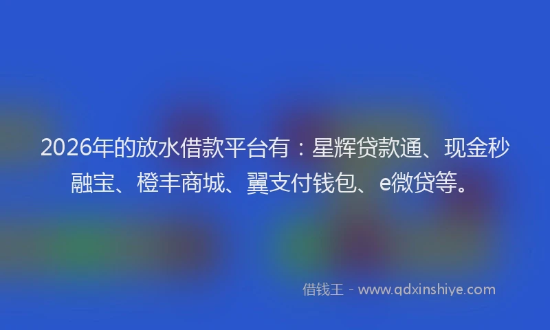 2026年的放水借款平台有：星辉贷款通、现金秒融宝、橙丰商城、翼支付钱包、e微贷等。