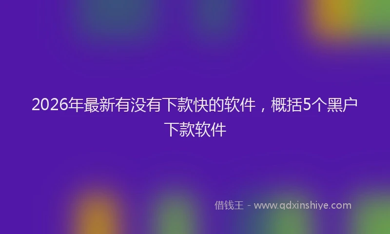 2026年最新有没有下款快的软件，概括5个黑户下款软件