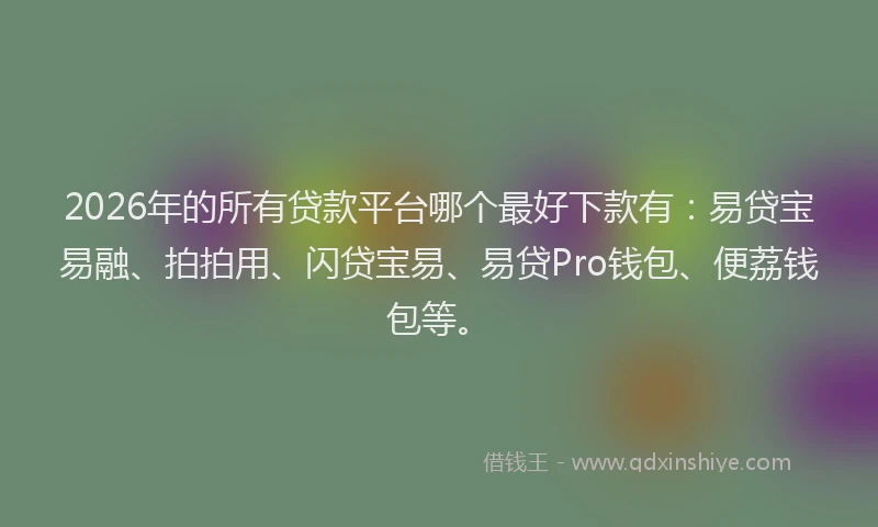 2026年的所有贷款平台哪个最好下款有：易贷宝易融、拍拍用、闪贷宝易、易贷Pro钱包、便荔钱包等。