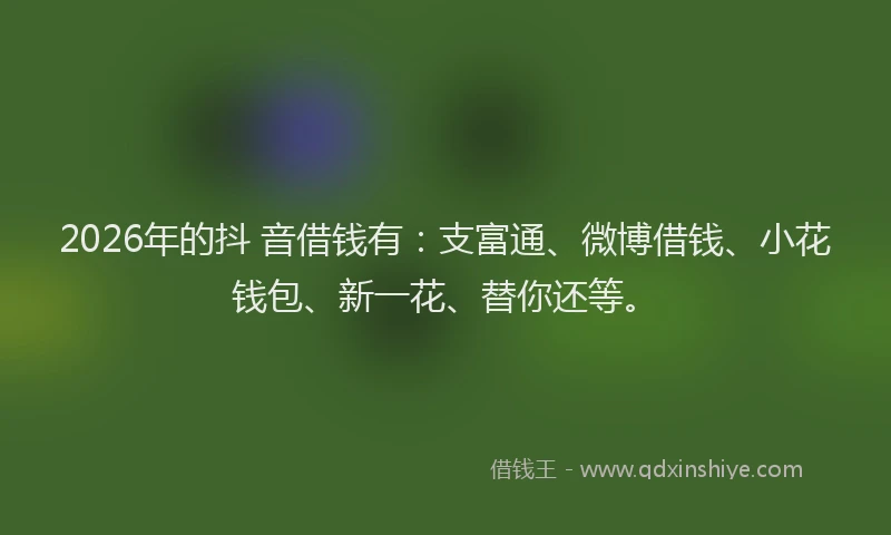 2026年的抖 音借钱有：支富通、微博借钱、小花钱包、新一花、替你还等。