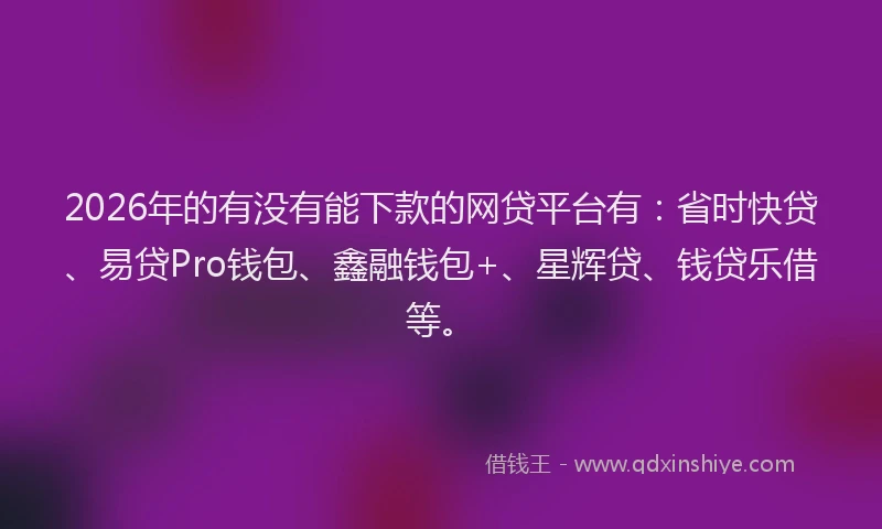 2026年的有没有能下款的网贷平台有：省时快贷、易贷Pro钱包、鑫融钱包+、星辉贷、钱贷乐借等。