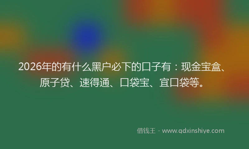 2026年的有什么黑户必下的口子有：现金宝盒、原子贷、速得通、口袋宝、宜口袋等。