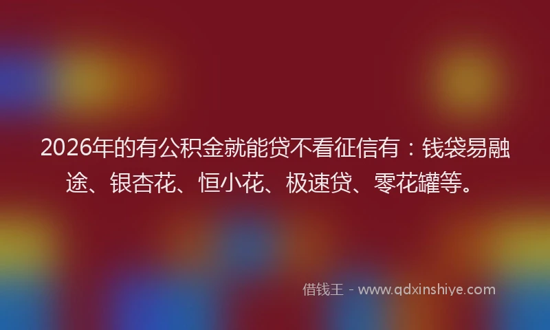 2026年的有公积金就能贷不看征信有：钱袋易融途、银杏花、恒小花、极速贷、零花罐等。