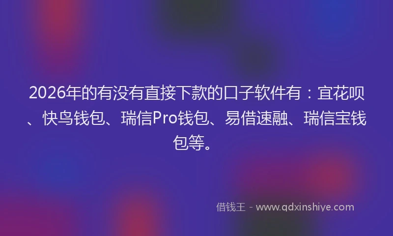2026年的有没有直接下款的口子软件有：宜花呗、快鸟钱包、瑞信Pro钱包、易借速融、瑞信宝钱包等。